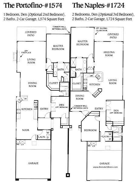 Portofino Model Floor Plan - 1 or 2 Bedrooms